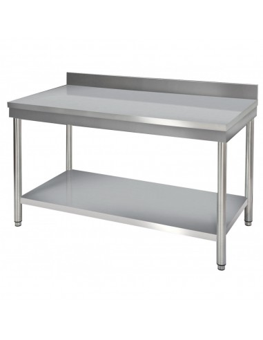 Table inox adossée avec étagère basse 200x70 cm
