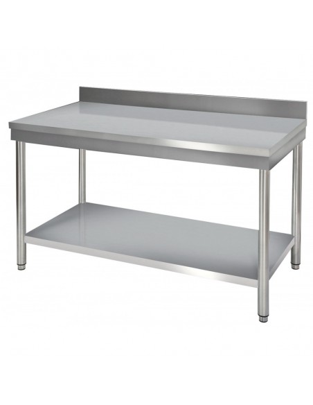 Table inox adossée avec étagère basse 200x70 cm