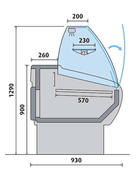 Comptoir d'exposition réfrigérée vitre bombée