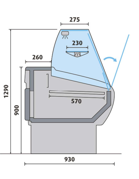 Comptoir d'exposition réfrigérée vitre droite