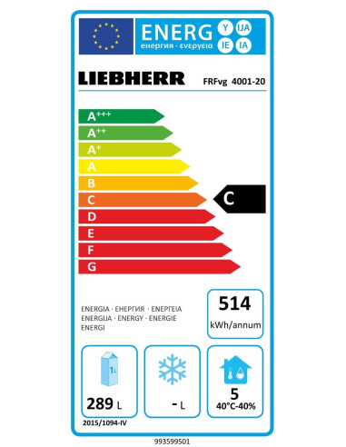 Armoire réfrigérée liebherr porte pleine 420 litres blanche énergie