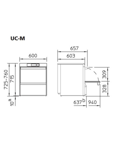 Dimensions lave-verres WINTERHALTER 
 série US-M