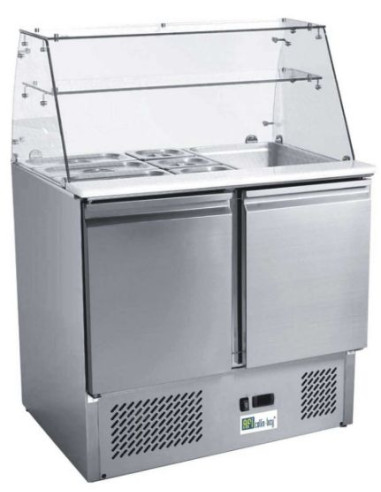 Table réfrigérée 2 portes positive avec bac gastros avec vitrage