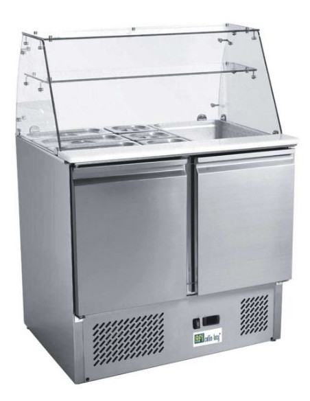 Table réfrigérée 2 portes positive avec bac gastros avec vitrage