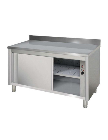 Meuble inox chauffant adossée avec une étagère réglable