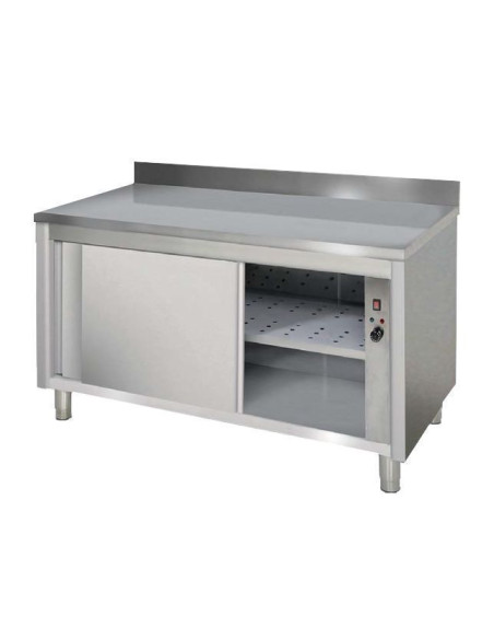 Meuble inox chauffant adossée avec une étagère réglable