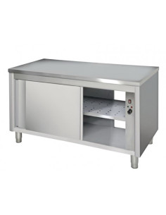 Meuble inox chauffant central avec une étagère réglable
