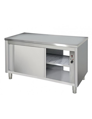 Meuble inox chauffant central avec une étagère réglable
